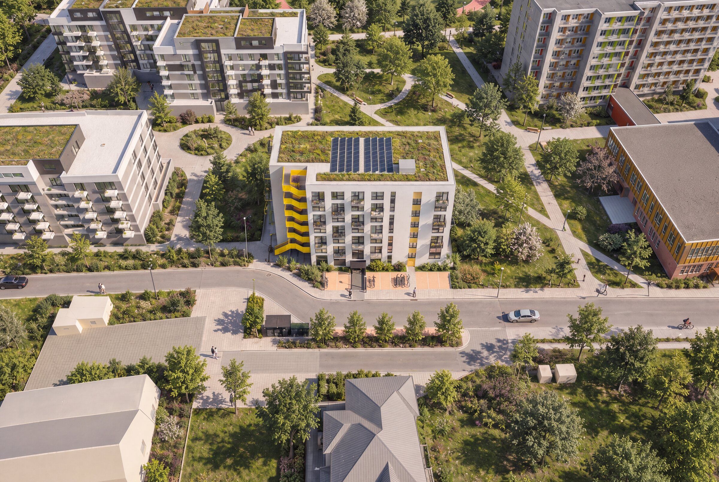 Vizualizace budovy a jejího okolí při pohledu shora